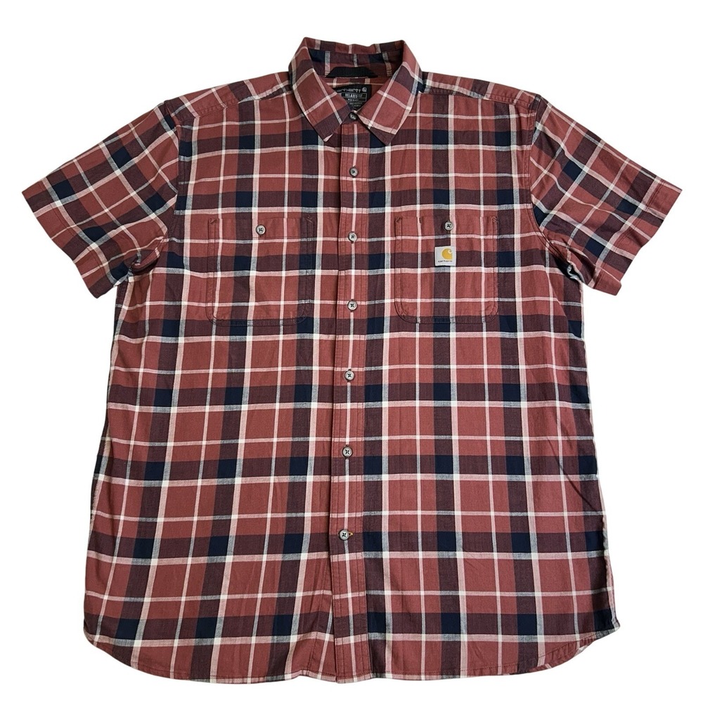 Carhartt Men's Relaxed Fit Short Sleeve Button Up Shirt Red Plaid Size Large‎